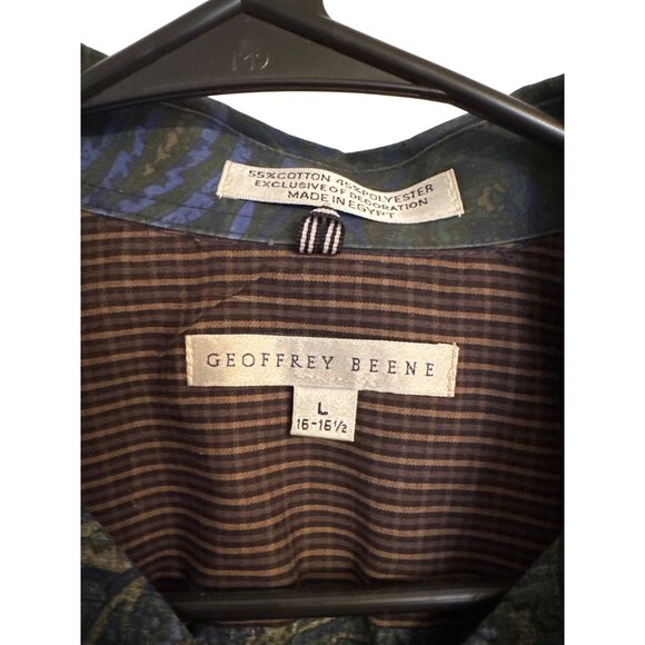 Geoffrey Beene Mens Button-Up Shirt Large 16/16.5" Green Paisley Long Sleeve - Picture 3 of 5